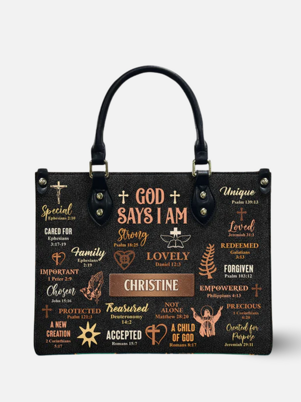 God Says I Am Black Leather Bag
