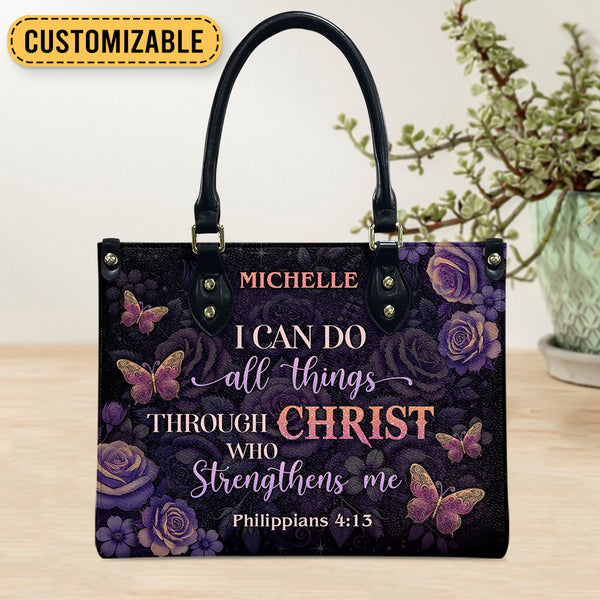 Christ Who Strengthens Me Butterfly Leather Bag