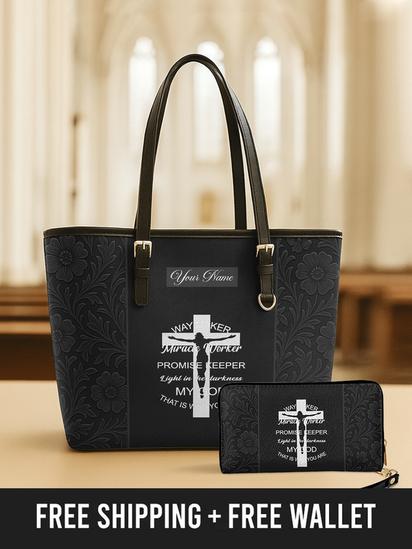 Way Maker Cross - Leather Tote Bag