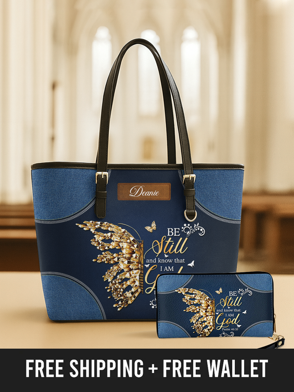 Be Still Butterfly - Leather Tote Bag
