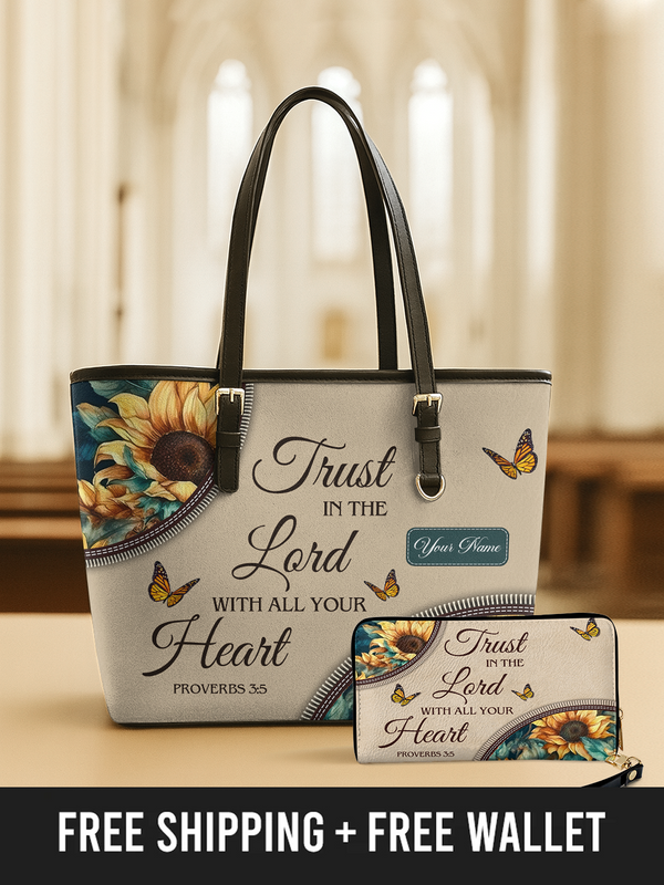 Sunflower Faith - Leather Tote Bag