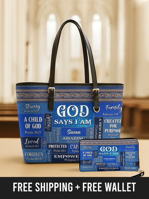 God Says I Am - Leather Tote Bag