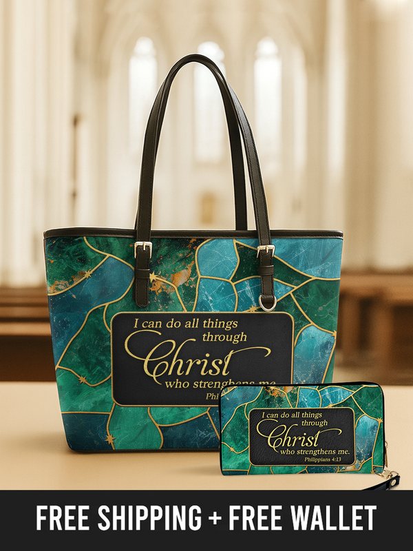 Strength in Christ - Leather Tote Bag