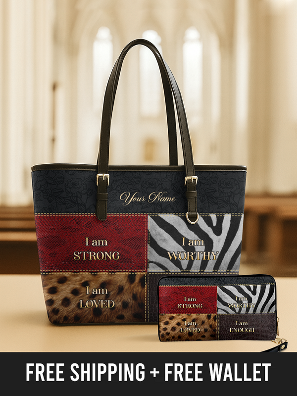 Affirmation of Grace - Leather Tote Bag