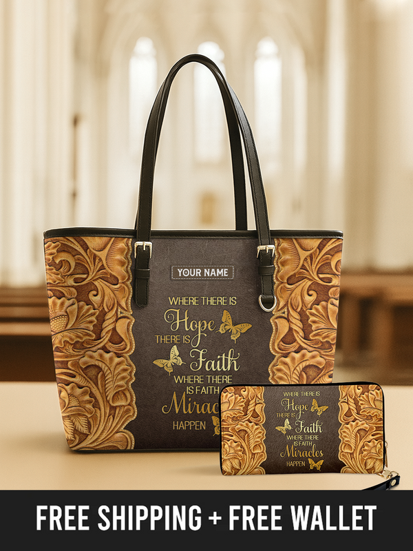 Miracle of Faith - Leather Tote Bag