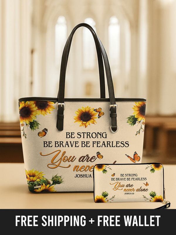 Never Alone Sunflower - Leather Tote Bag