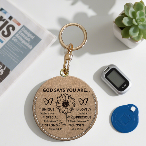 God Says You Are - Beige Leather Bag Tag