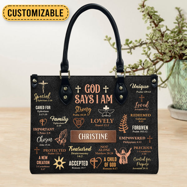 God Says I Am Black Leather Bag