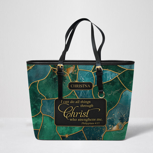 I Can Do All Things Leather Tote Bag